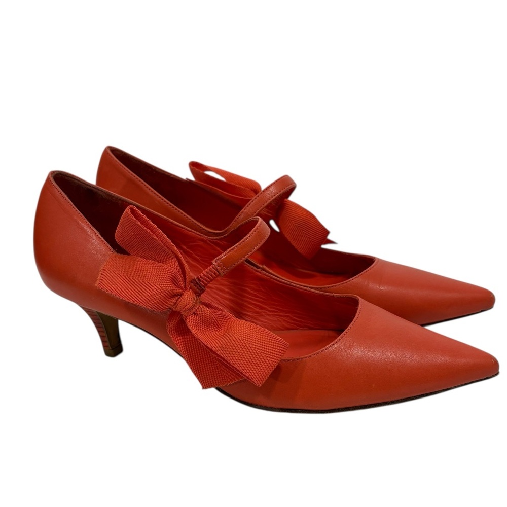 Tory Burch Red Pointed-Toe Bow Mary Jane Heels
